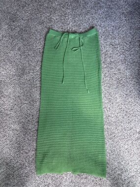 Green Knit Drawstring Maxi Skirt